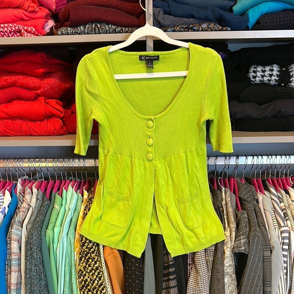 I.N.C. International Concepts green 1/2 sleeve ribbed scoop neck sweater size P
